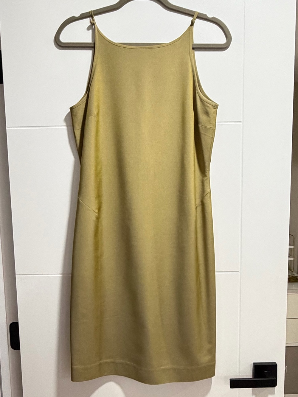 GO Silk Slip Mini Dress Olive Green Washable Silk Women Size M